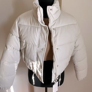 NEW WITH TAGS White Faux Leather Puffer Jacket size XS